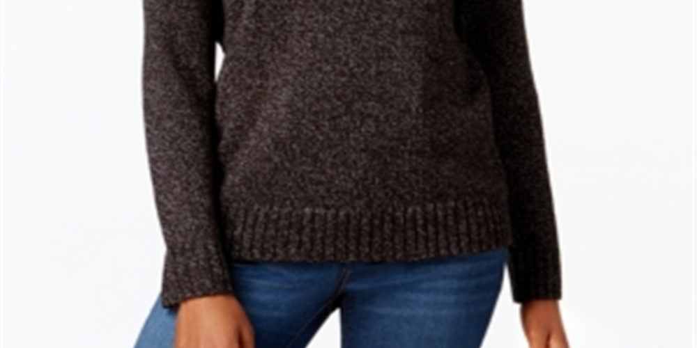Karen Scott Women's Stretch Textured Knitted Long Sleeve Zip Neck Sweater Black Size Petite M
