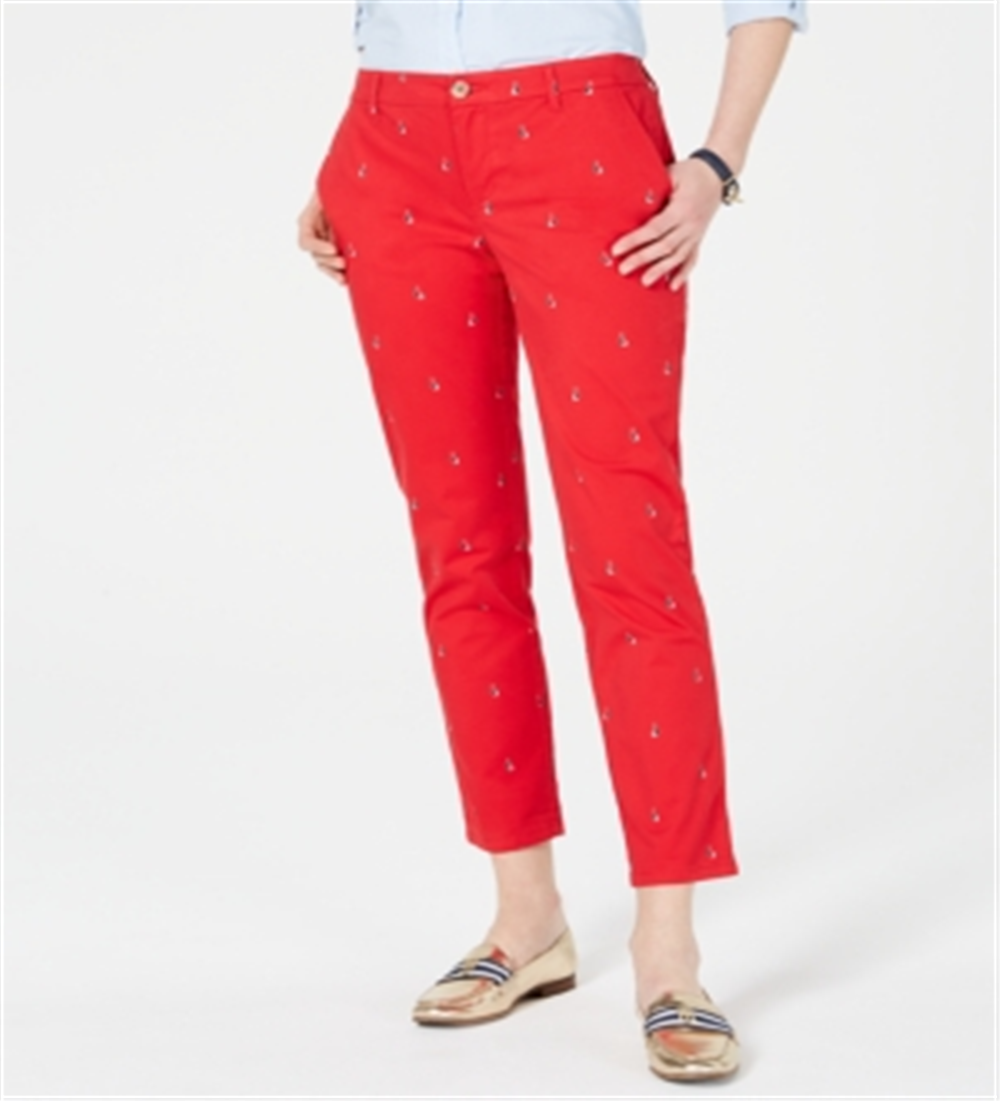 Tommy Hilfiger Women's Boat Print Chino Pants Red Size 8