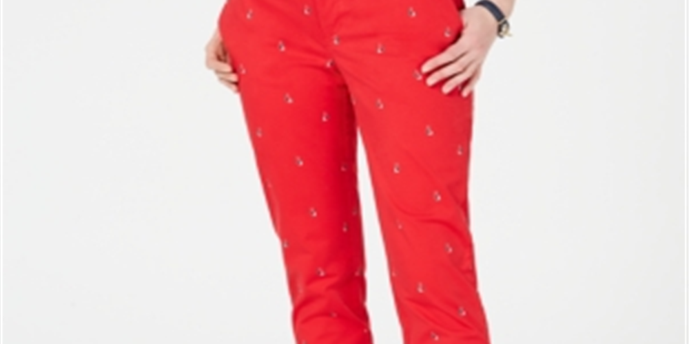 Tommy Hilfiger Women's Boat Print Chino Pants Red Size 8