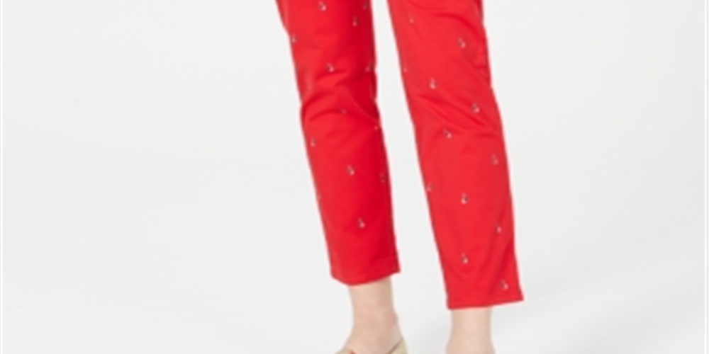 Tommy Hilfiger Women's Boat Print Chino Pants Red Size 8