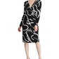 RALPH LAUREN Women's Printed Long Sleeve V Neck Knee Length Body Con Dress  Black Size 10 P