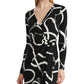RALPH LAUREN Women's Printed Long Sleeve V Neck Knee Length Body Con Dress  Black Size 10 P