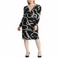 RALPH LAUREN Women's Printed Long Sleeve V Neck Knee Length Body Con Dress  Black Size 10 P