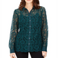 Charter Club Women's Lace Button Down Top Green Size Large