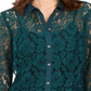 Charter Club Women's Lace Button Down Top Green Size Large
