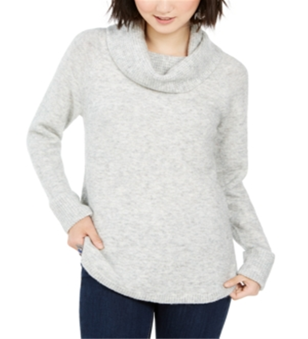Style & Co Women's Cowl-Neck Waffle-Knit Sweater Gray Size XS