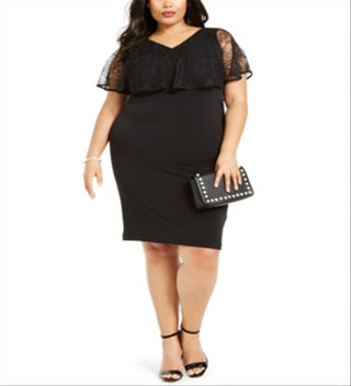 Connected Women's Plus Size Lace Overlay Sheath Dress Black Size 18W