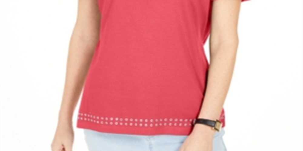 Karen Scott Women's Grommet-Trim Cotton Top  Orange  Size 2XL