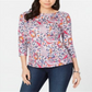 Charter Club Women's Petite Cotton Printed Top  Bright White Combo Size Petite M