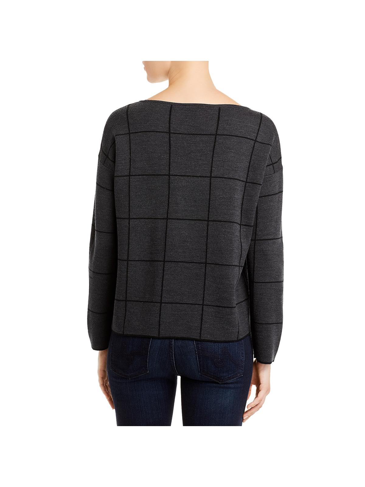 Eileen Fisher Womens Petites Box Top Wool Bateau Neck Charcoal Black - Size Petite Large