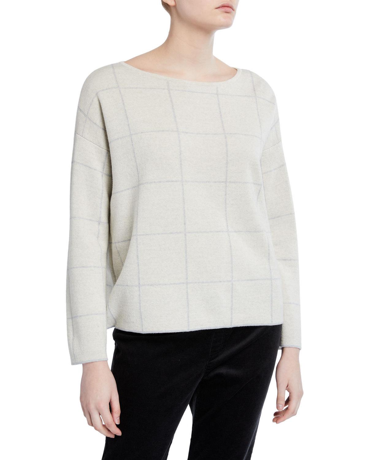 Eileen Fisher Womens Petites Box Top Wool Bateau Neck Charcoal Black - Size Petite Large