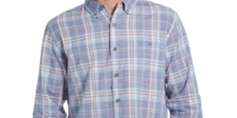 Weatherproof Vintage Men's Regular-Fit End-on-End Plaid Shirt Blue Size Large