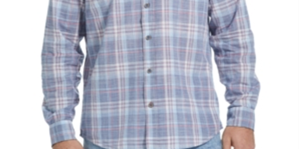 Weatherproof Vintage Men's Regular-Fit End-on-End Plaid Shirt Blue Size Large