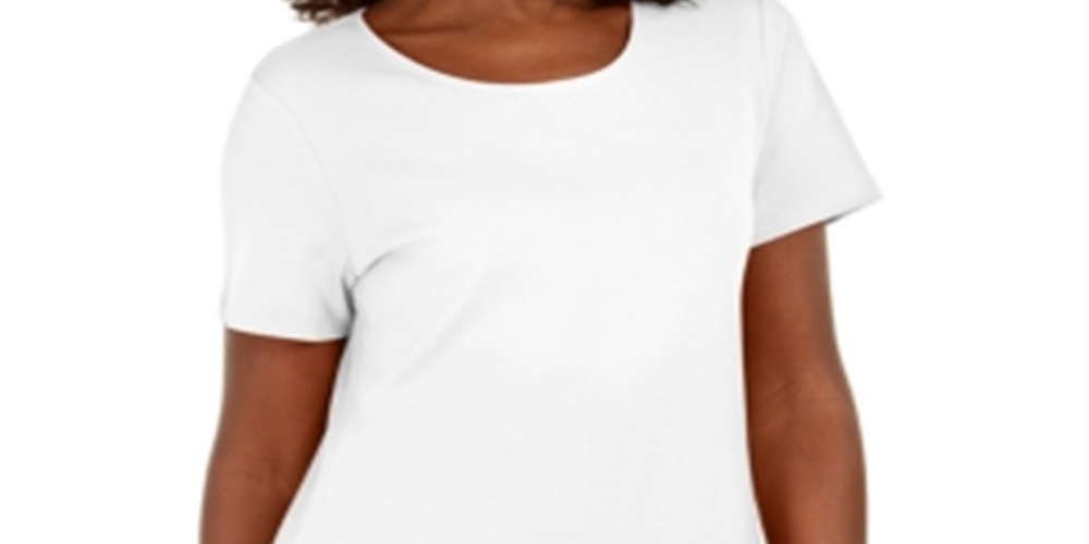 Karen Scott Women's  Button-Hem Scoop-Neck Cotton Top  - Bright White White Size XS