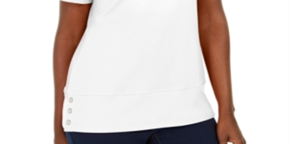 Karen Scott Women's  Button-Hem Scoop-Neck Cotton Top  - Bright White White Size XS