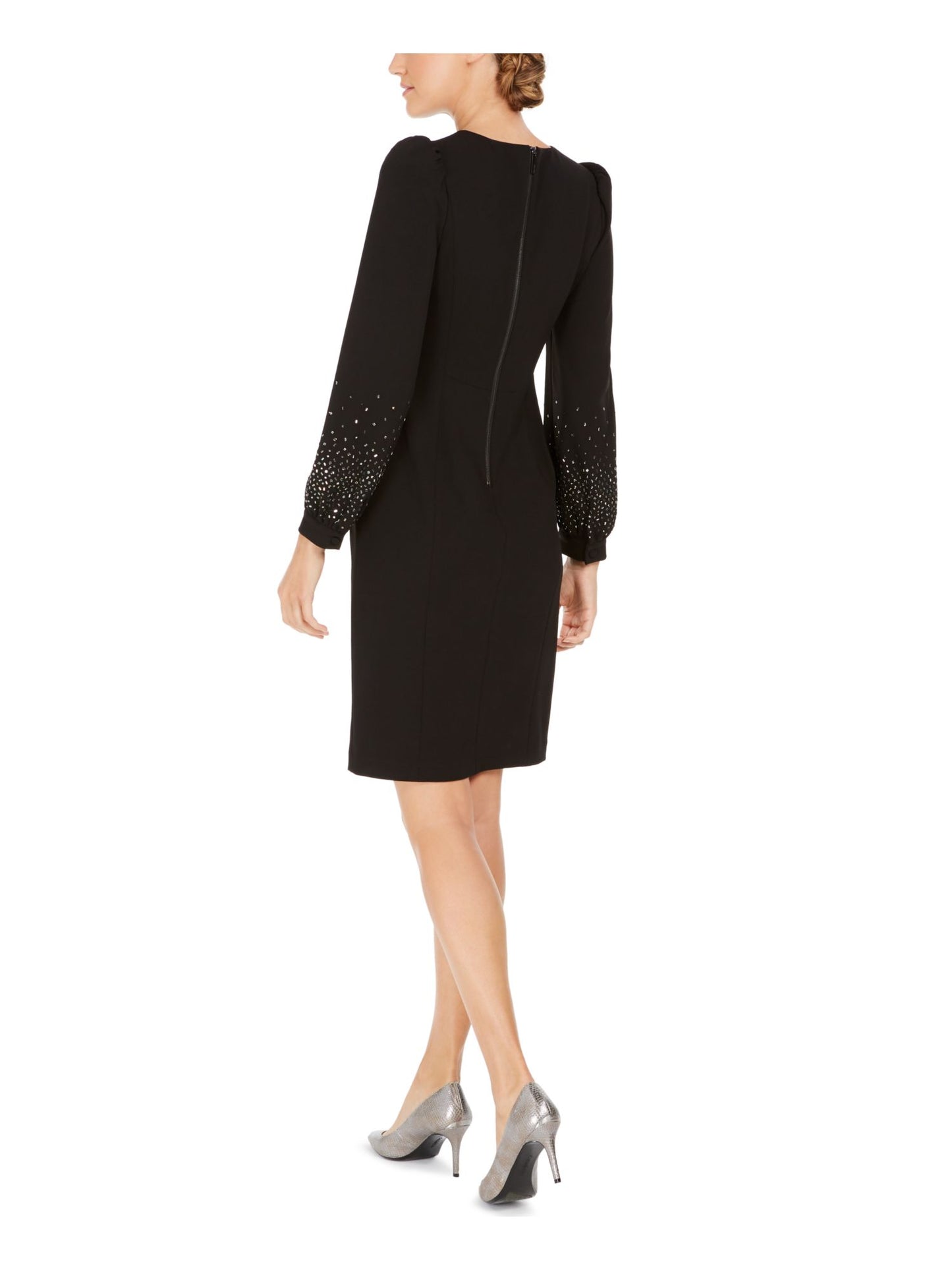 Calvin Klein Women's Sheath Puff Shoulder Embellished Dress Black Size 10