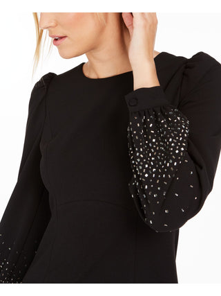 Calvin Klein Women's Sheath Puff Shoulder Embellished Dress Black Size 10
