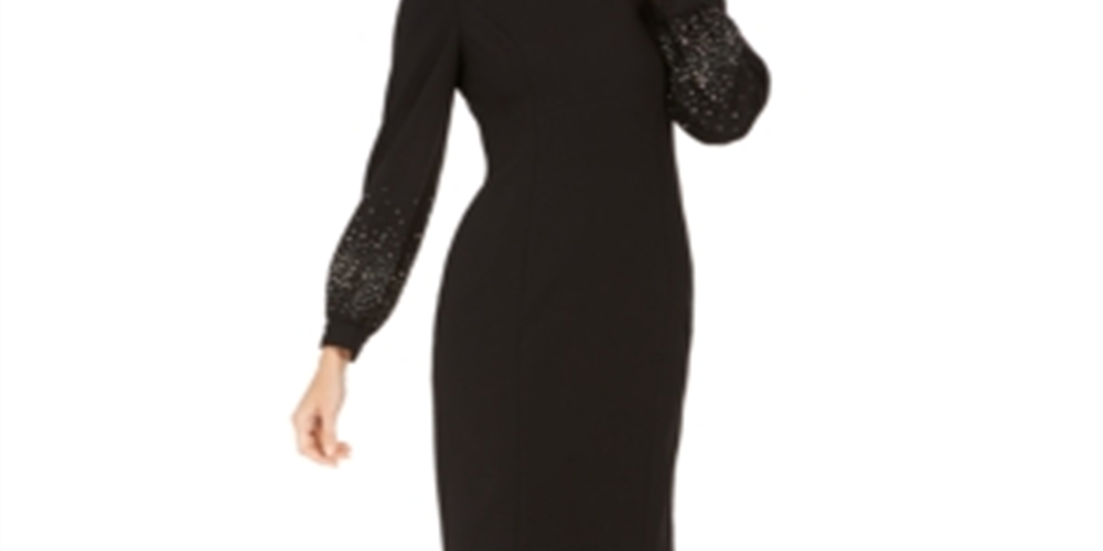 Calvin Klein Women's Sheath Puff Shoulder Embellished Dress Black Size 10