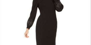 Calvin Klein Women's Sheath Puff Shoulder Embellished Dress Black Size 10