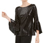 MSK Women's Sequined Bell Sleeve Top Black Size Petite Medium