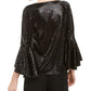 MSK Women's Sequined Bell Sleeve Top Black Size Petite Medium