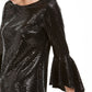 MSK Women's Sequined Bell Sleeve Top Black Size Petite Medium