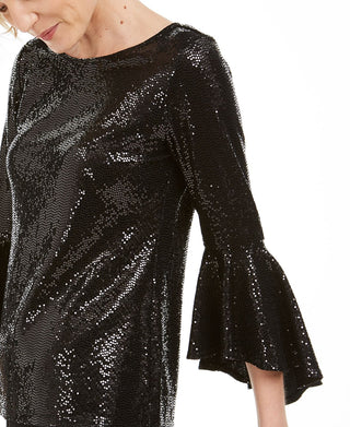 MSK Women's Sequined Bell Sleeve Top Black Size Petite Medium