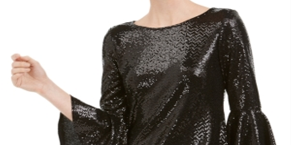 MSK Women's Sequined Bell Sleeve Top Black Size Petite Medium