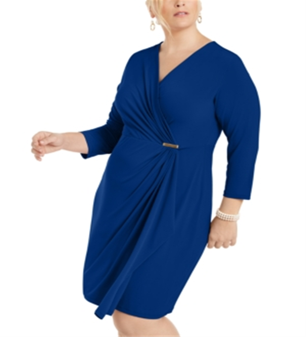 Charter Club Women's Plus Size Surplice Crossover Dress  Blue Size 0X