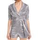 Crystal Dolls Women's Sequined 3/4 Sleeve V Neck Wrap Party Romper  Gray Size Large