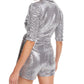 Crystal Dolls Women's Sequined 3/4 Sleeve V Neck Wrap Party Romper  Gray Size Large