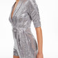 Crystal Dolls Women's Sequined 3/4 Sleeve V Neck Wrap Party Romper  Gray Size Large