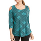 JM Collection Women's 3/4-Sleeve Cold-Shoulder Top  Green Size Small