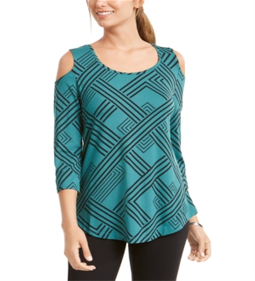 JM Collection Women's 3/4-Sleeve Cold-Shoulder Top  Green Size Small