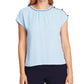 Vince Camuto Women's Extended Shoulder Shirred Blouse Blue Size Small