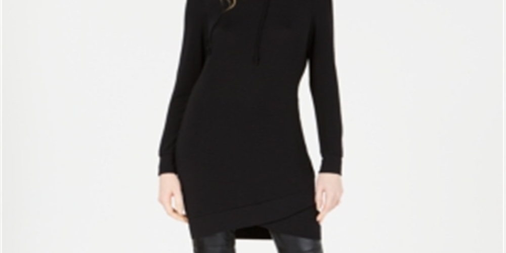 Bar III Women's Long Sleeve Crew Neck Tunic Sweater Black Size XX-Small