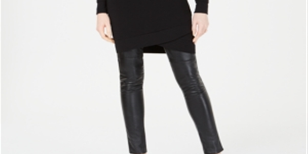 Bar III Women's Long Sleeve Crew Neck Tunic Sweater Black Size XX-Small