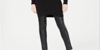 Bar III Women's Long Sleeve Crew Neck Tunic Sweater Black Size XX-Small