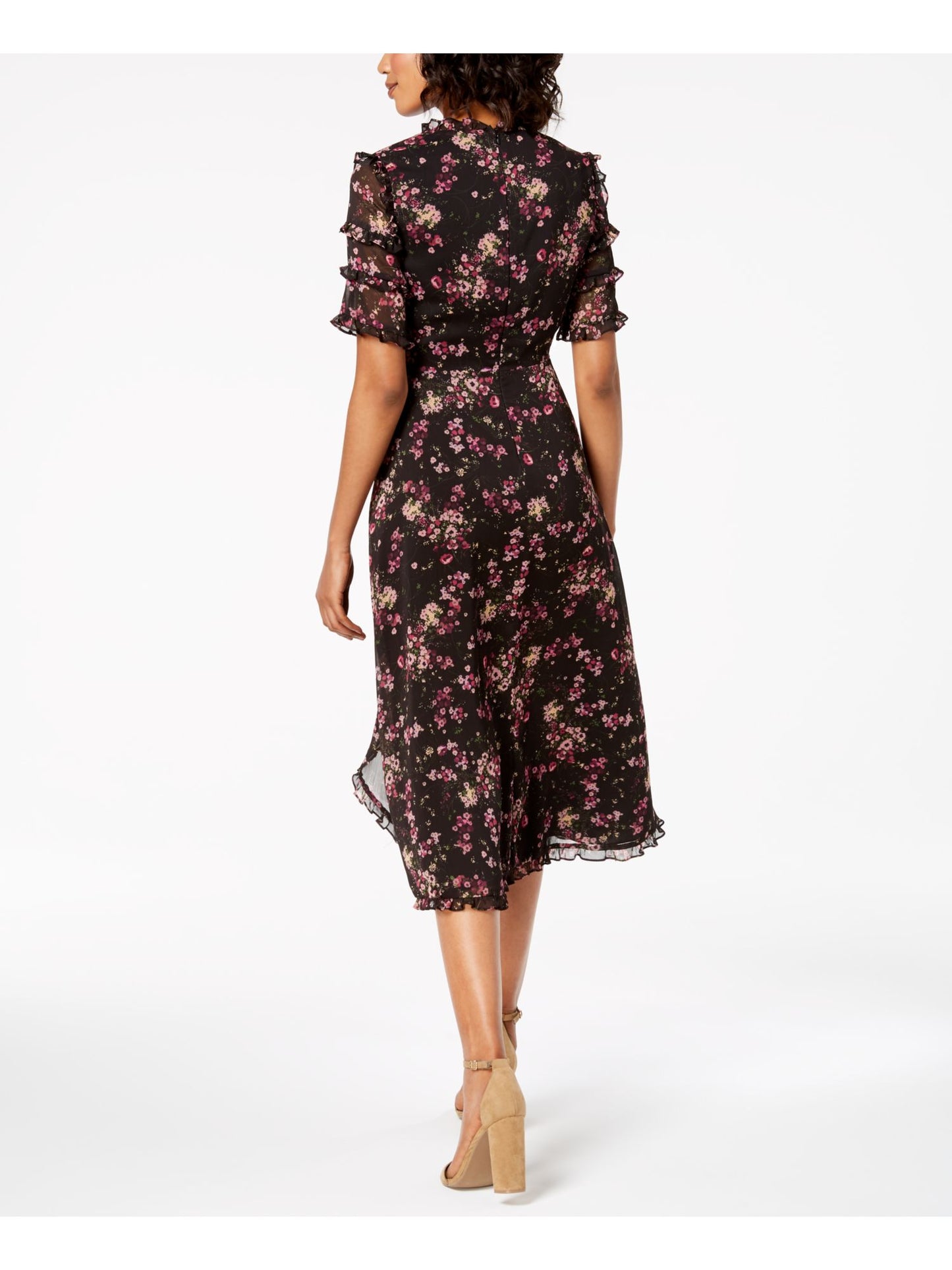 KENSIE Women's Floral Short Sleeve V Neck Tulip Dress Black Size 4