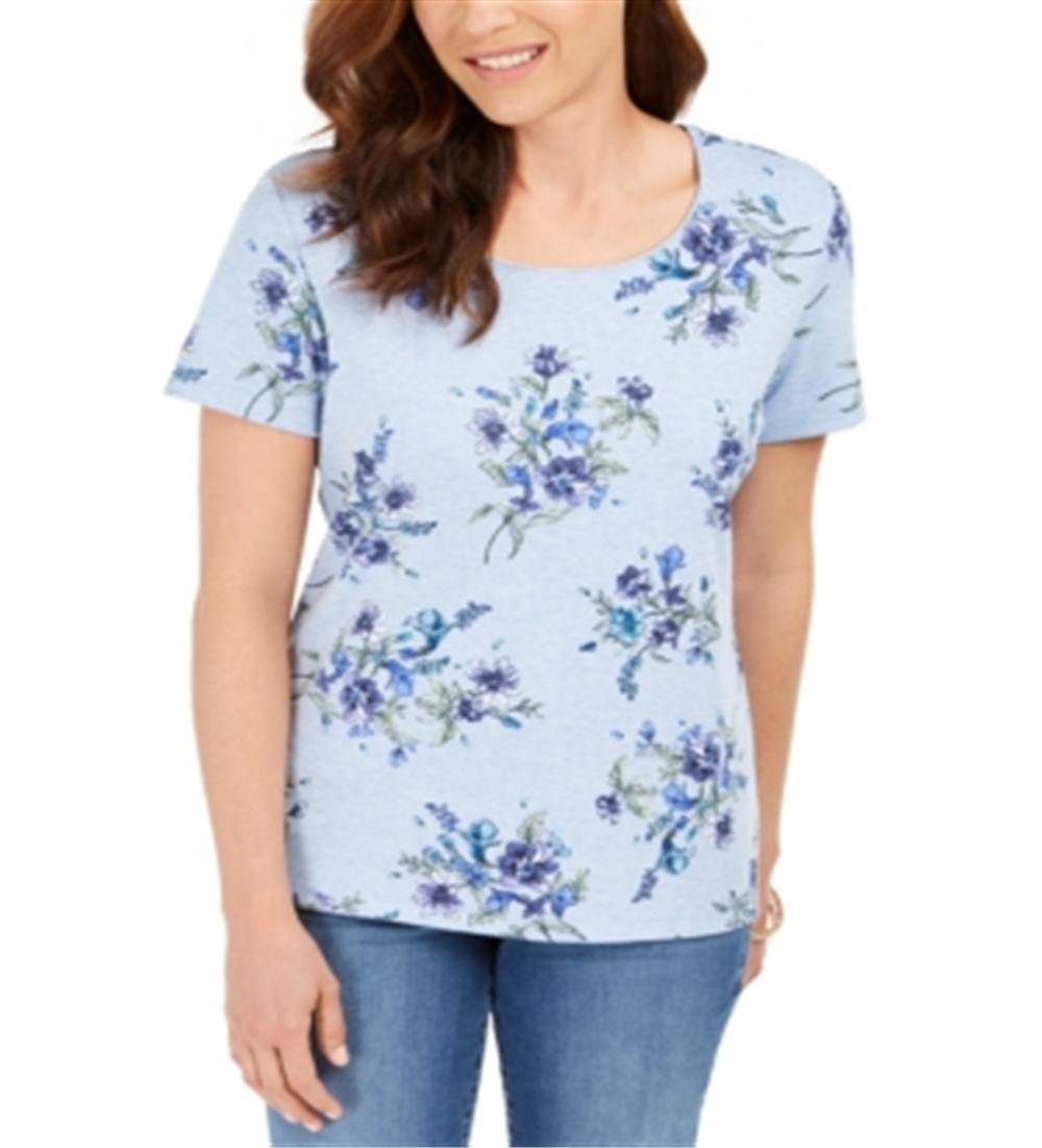 Karen Scott Women's Floral-Print Scoop-Neck Top  Blue Size Small