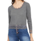 Planet Gold Juniors' Lace-Trim Top Gray Size Large