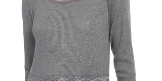 Planet Gold Juniors' Lace-Trim Top Gray Size Large
