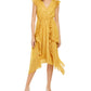 INC Women's Metallic V-Neck MIDI Dress Gold  Size XS