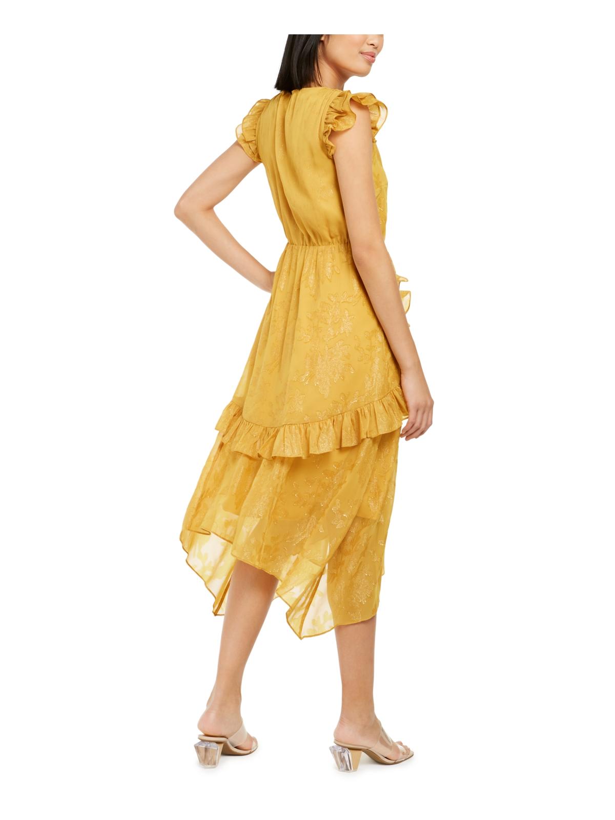INC Women's Metallic V-Neck MIDI Dress Gold  Size XS