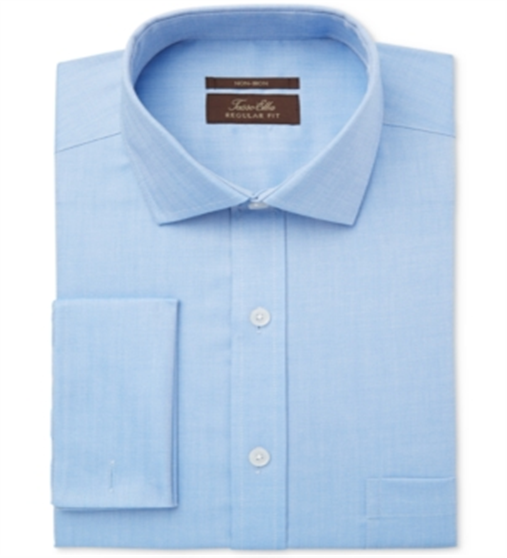 Tasso Elba Men's Classic-Fit Twill French Cuff Dress Shirt Blue Size 32-33