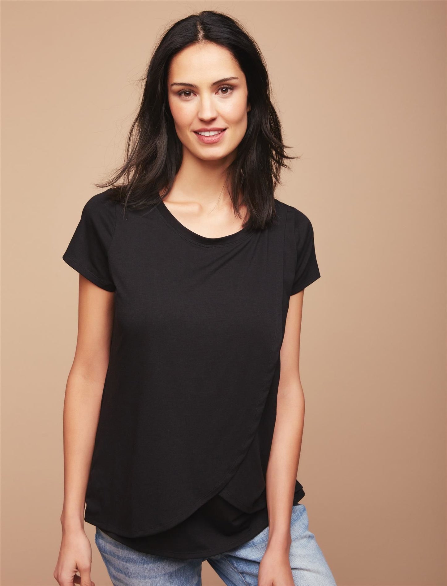 Motherhood Maternity Women's Pull Over Tulip Hem Nursing Tee Black Size Small