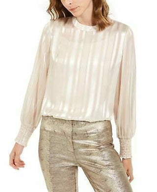 Alfani Women's Mock Neck Smocked Cuff Top Brown Size 44