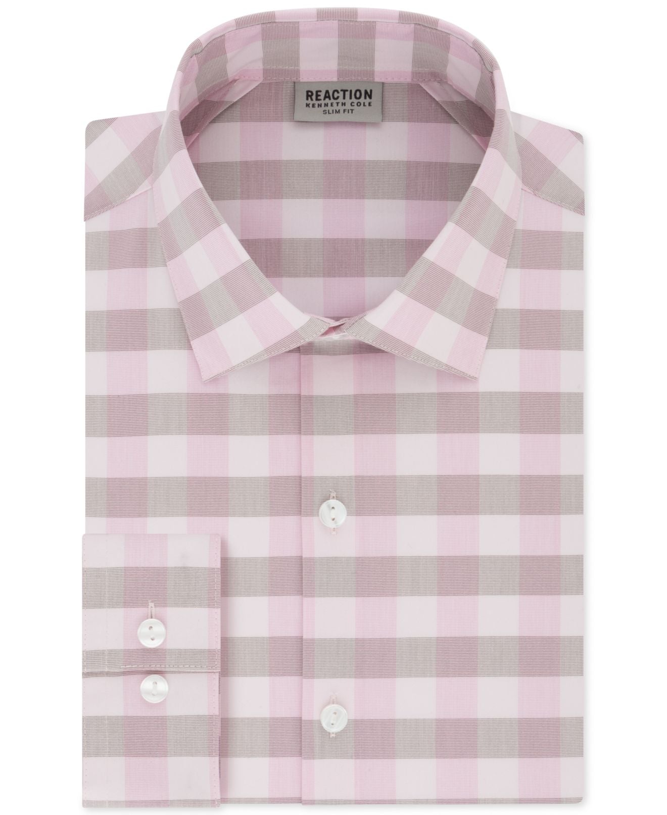 Reaction Kenneth Cole Men's Buffalo Checkls Slim Fit Spread Collar Shirt Pink Size XL