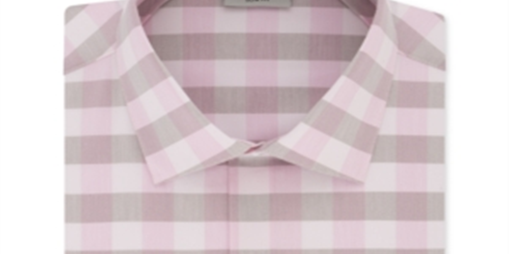 Reaction Kenneth Cole Men's Buffalo Checkls Slim Fit Spread Collar Shirt Pink Size XL