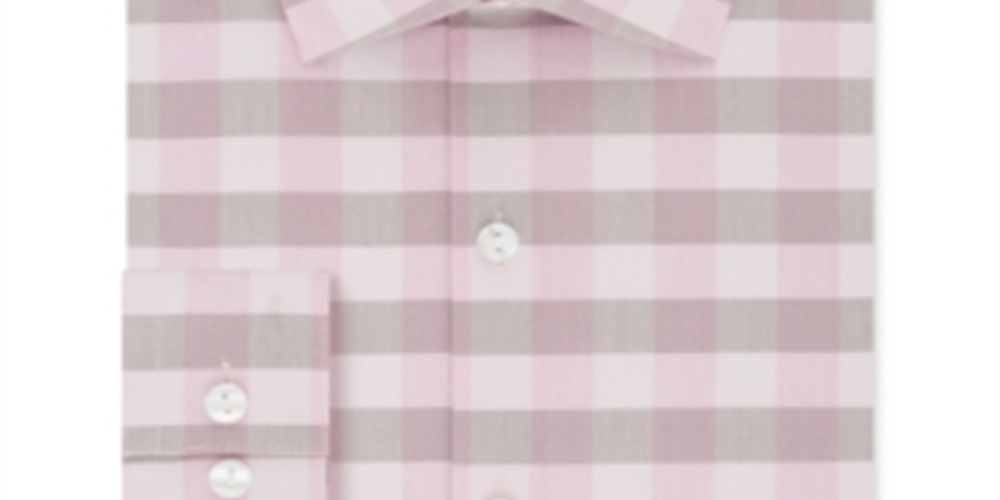 Reaction Kenneth Cole Men's Buffalo Checkls Slim Fit Spread Collar Shirt Pink Size XL